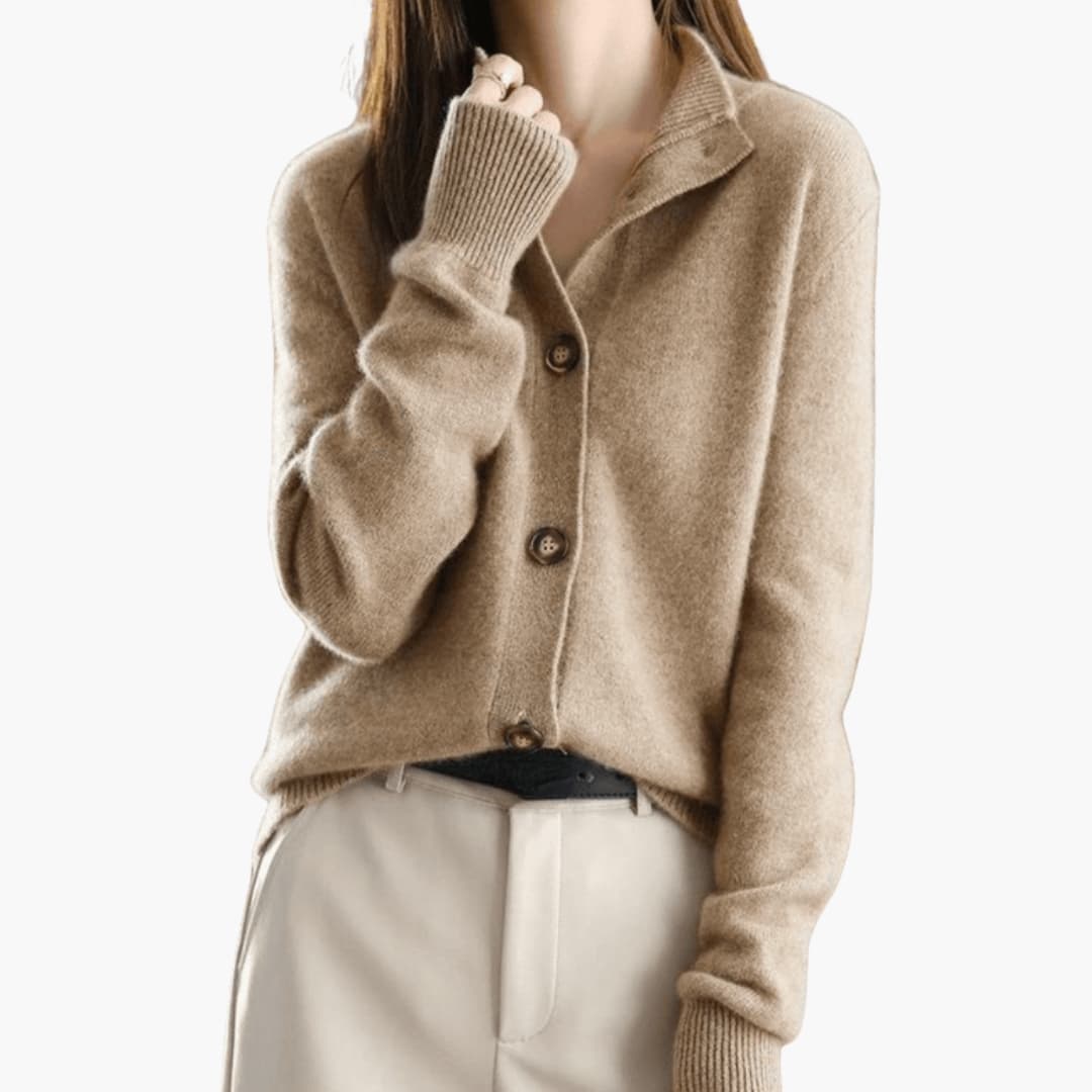 Cardigan donna in maglia con collo a risvolto e chiusura con bottoni