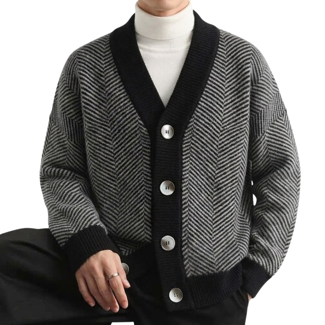 Cardigan homme en maille avec col V