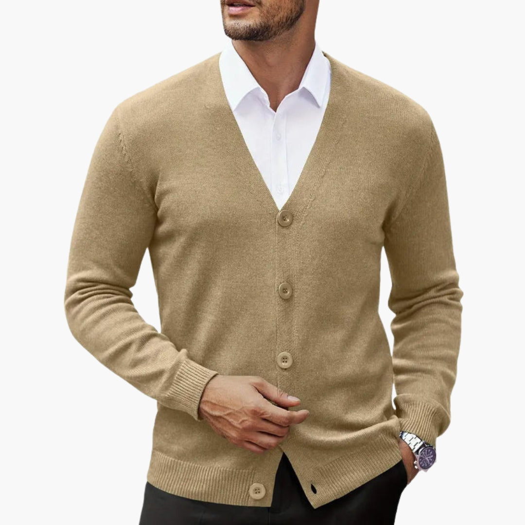 Herre cardigan i strik med åbning foran