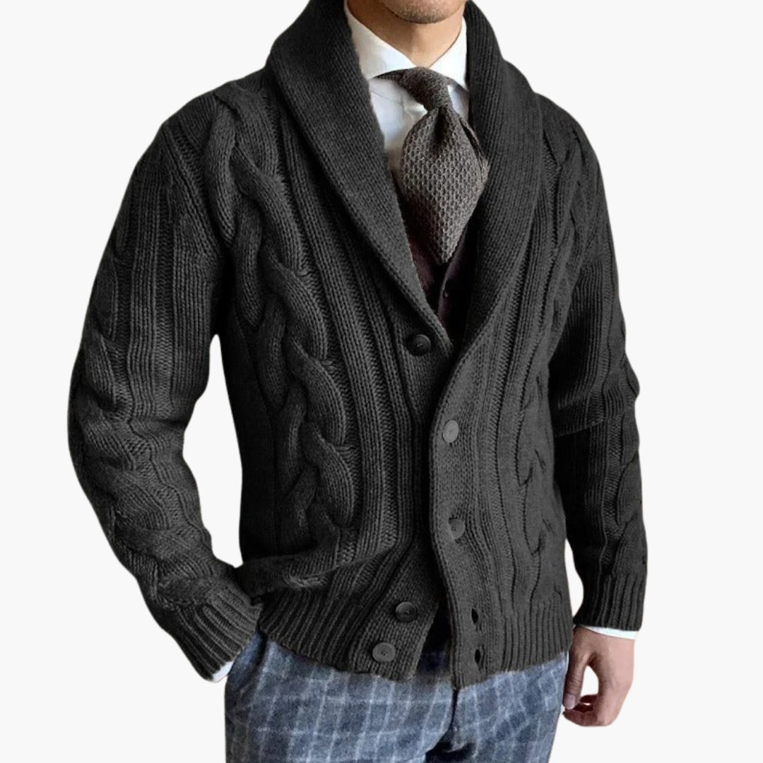 Men's cardigan in twisted knit with shawl collar