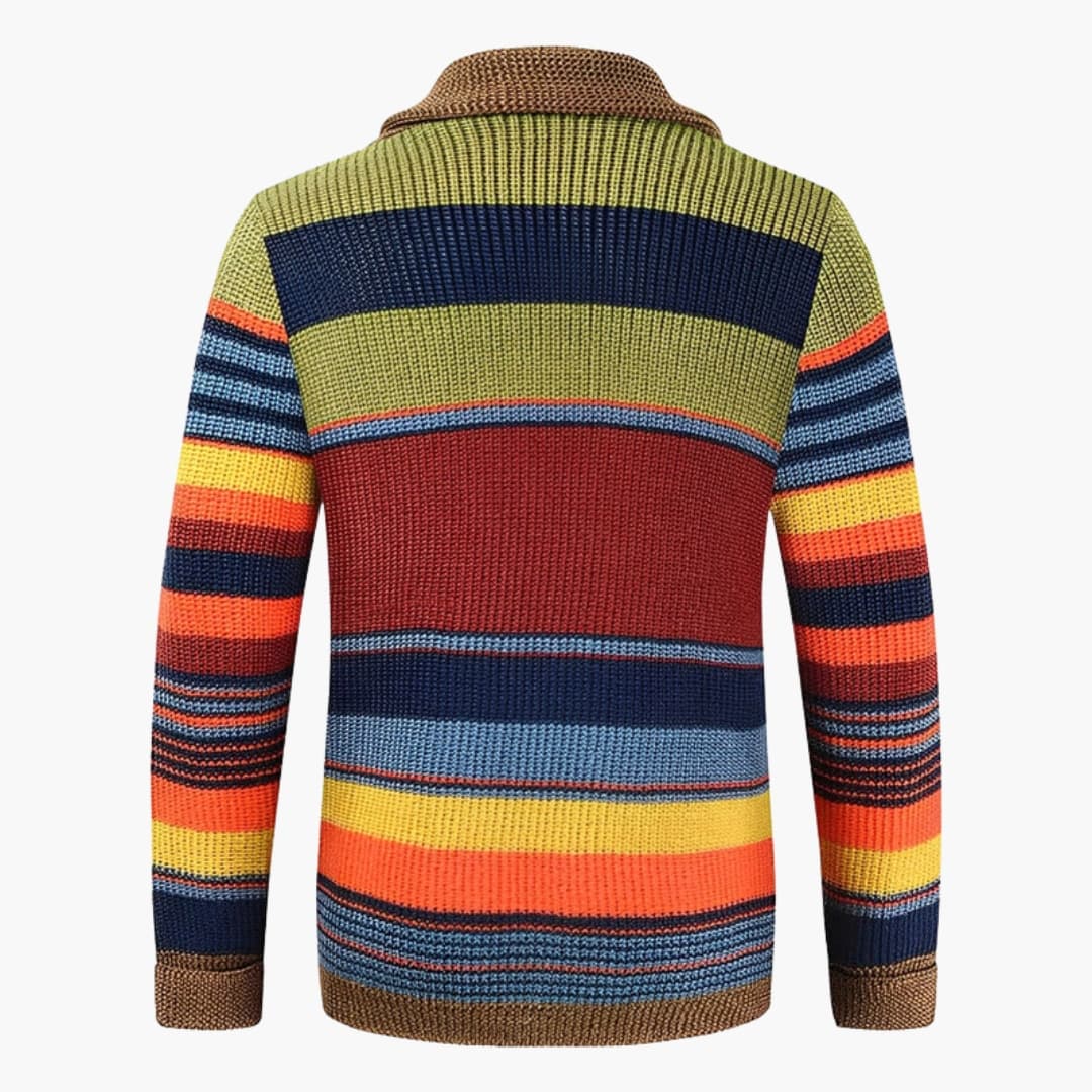 Retro heren cardigan met kleurvlakken en knoopsluiting