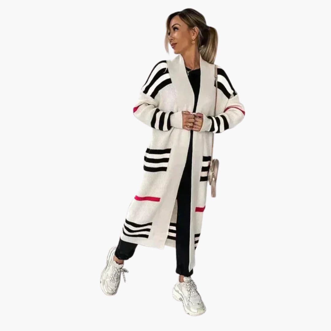 Cardigan lungo donna a righe con apertura frontale