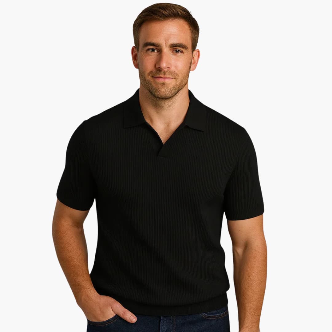 Chandail polo en tricot côtelé pour hommes avec col ouvert