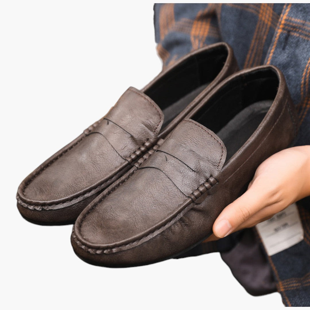 Scarpe Uomo Slip On con Suola in Gomma e Punta Tonda