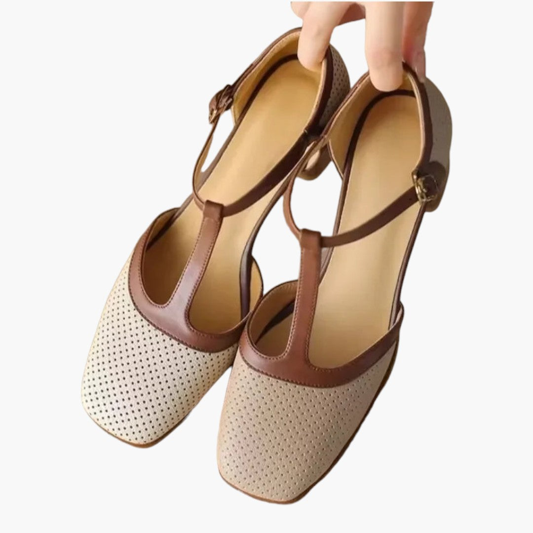 Chaussures à Talons Moyens Femmes avec Bout Carré et Sangle T