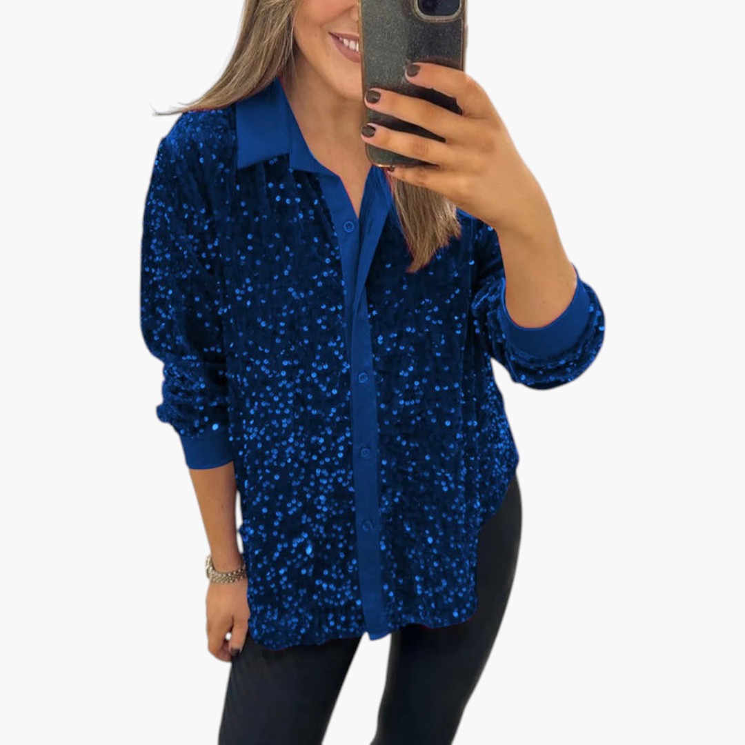 Chemise Femme a Surface à Sequins et Fermeture à Boutons