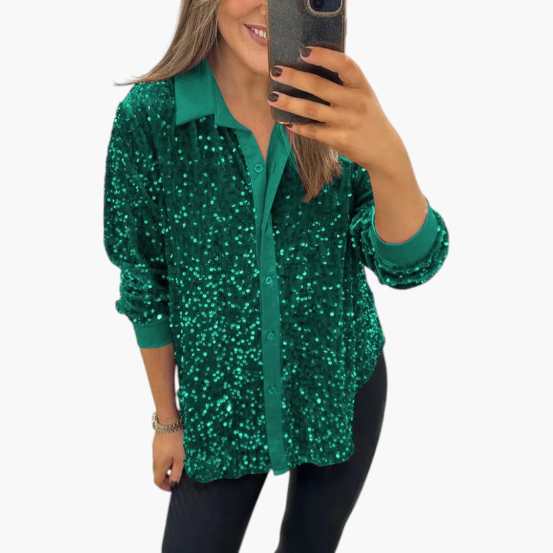 Chemise Femme a Surface à Sequins et Fermeture à Boutons
