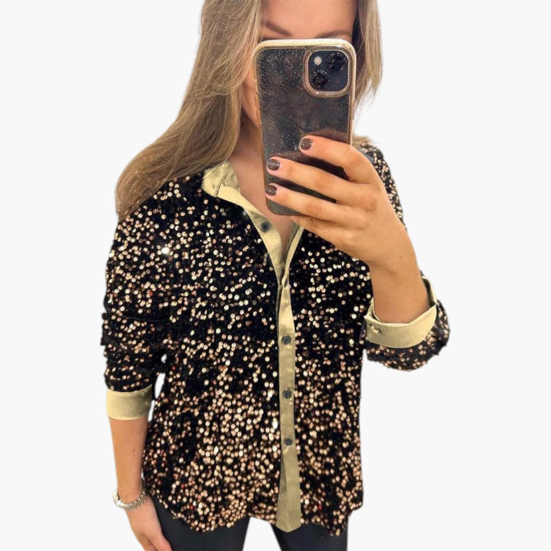 Chemise Femme a Surface à Sequins et Fermeture à Boutons