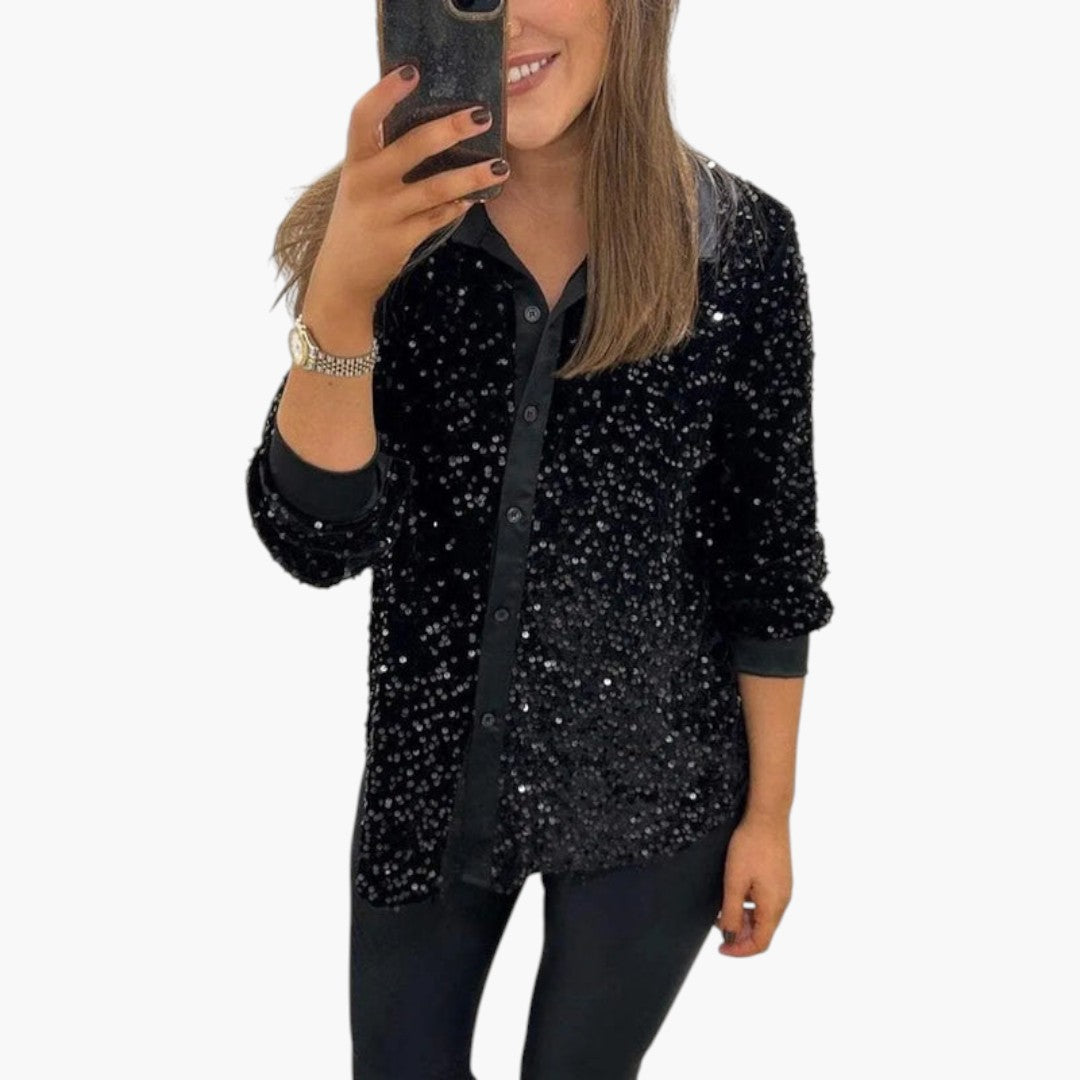 Chemise Femme a Surface à Sequins et Fermeture à Boutons