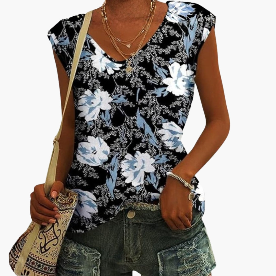 Camicia Donna con Collo a V e Maniche Corte Kimono