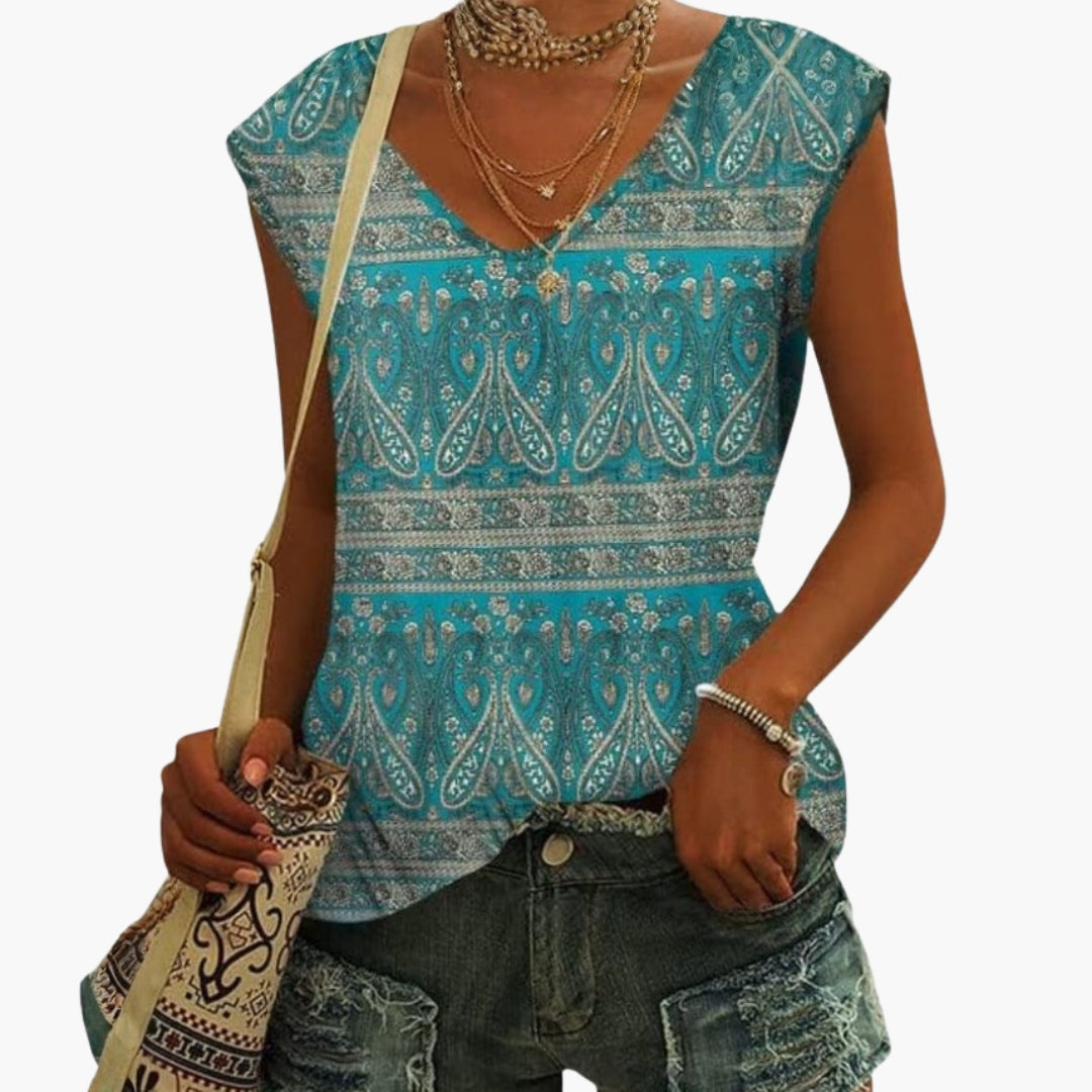 Camicia Donna con Collo a V e Maniche Corte Kimono