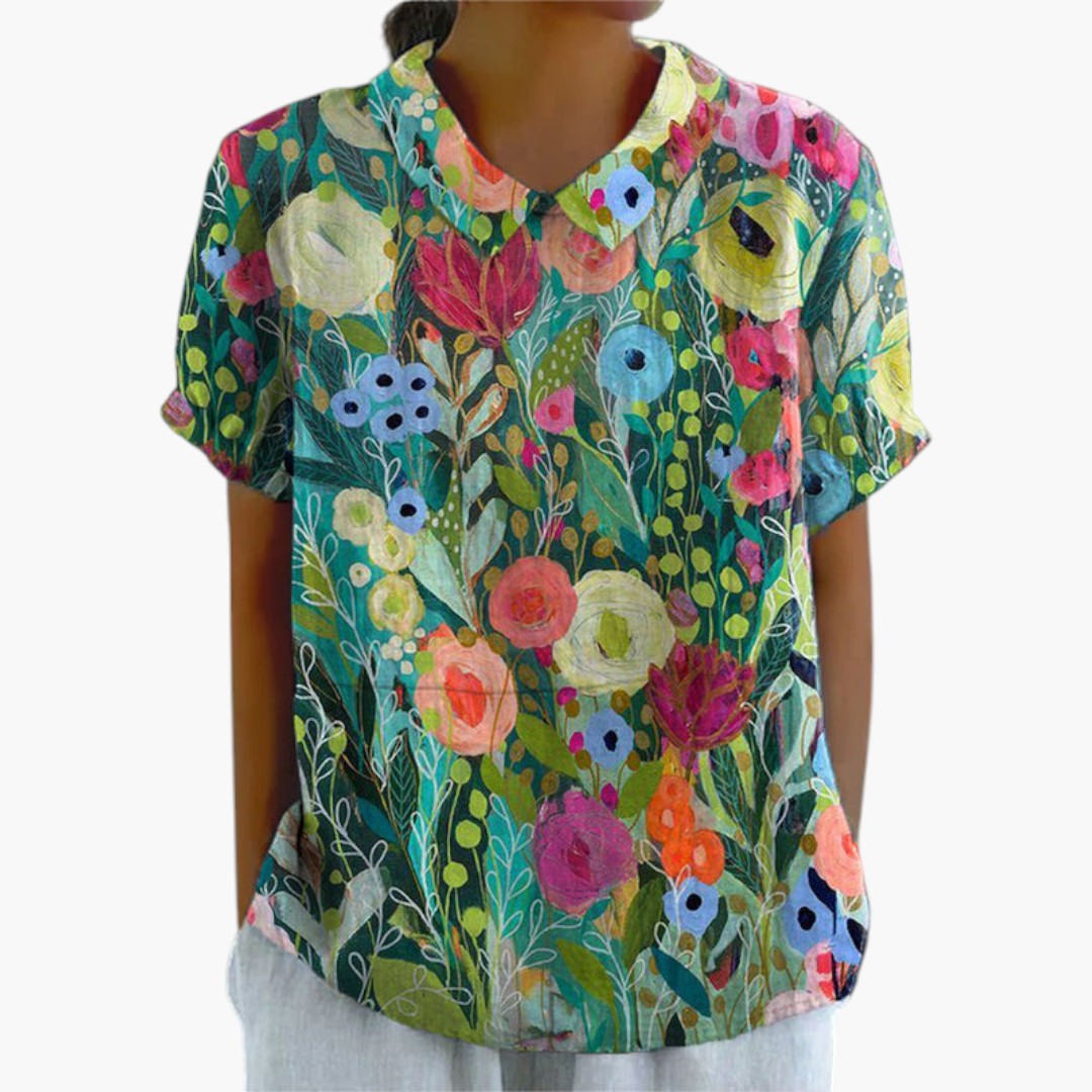 Chemise Femme avec Motif Floral et Manches Courtes