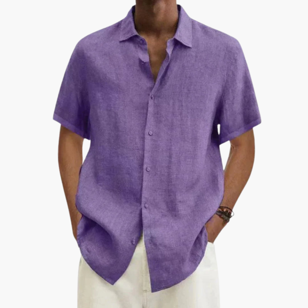 Chemise à manches courtes pour homme avec col classique et boutonnière