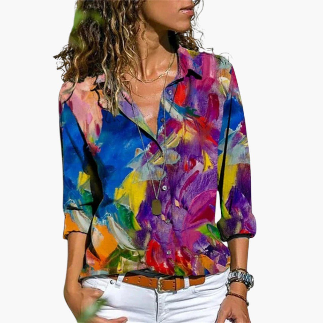 Chemise femme avec patte de boutonnage et imprimé