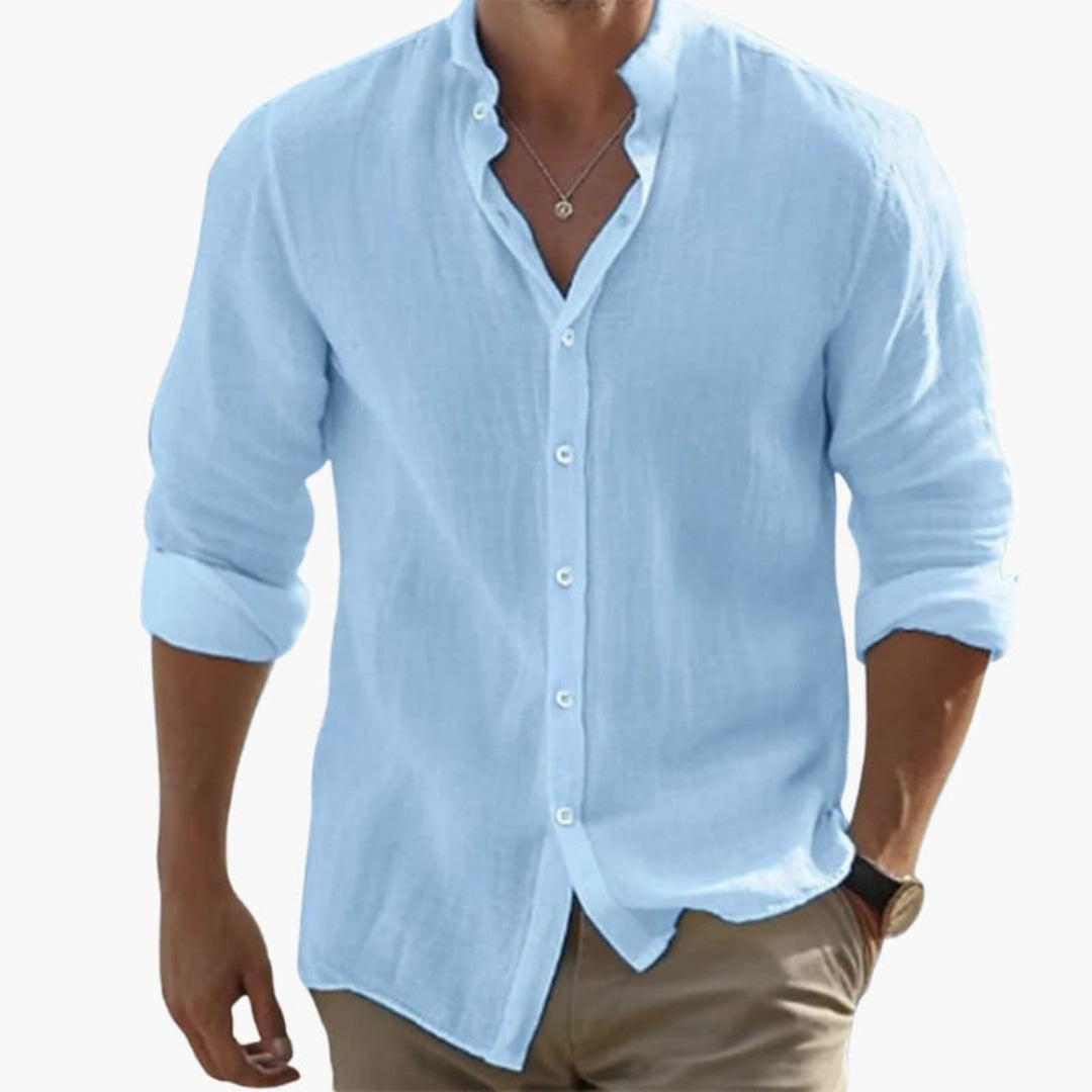 Chemise homme à col officier et patte de boutonnage