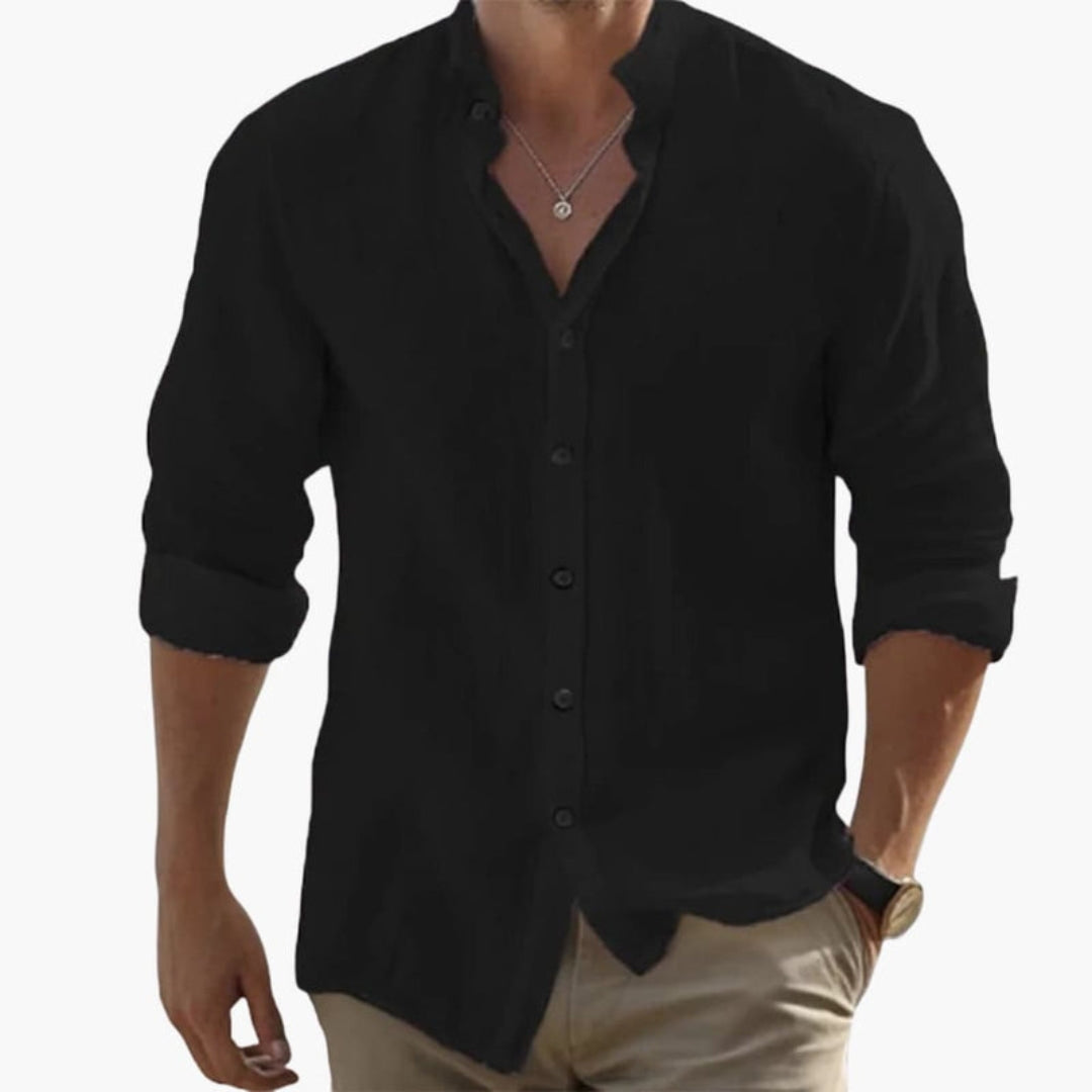 Chemise homme à col officier et patte de boutonnage
