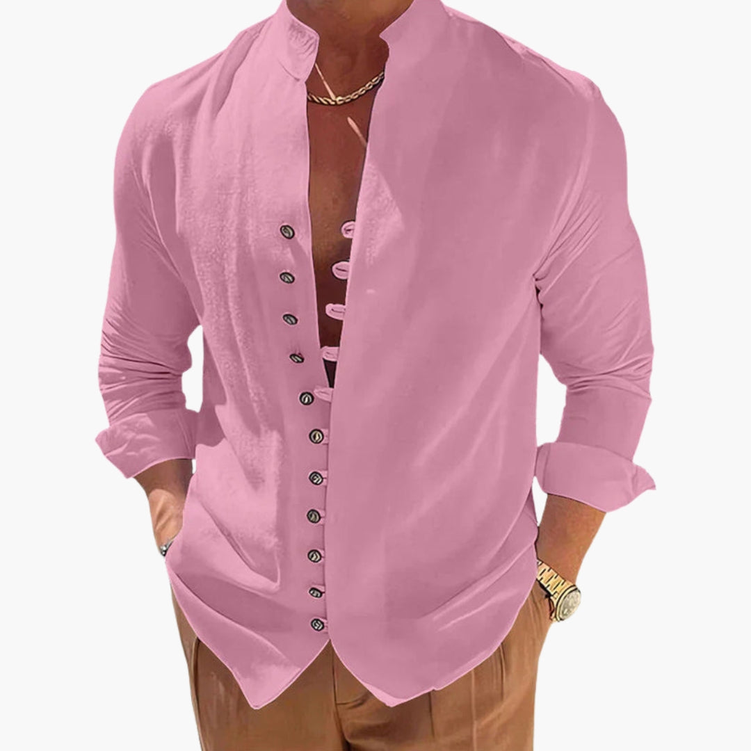 Camicia uomo con collo alla coreana e superficie tinta unita