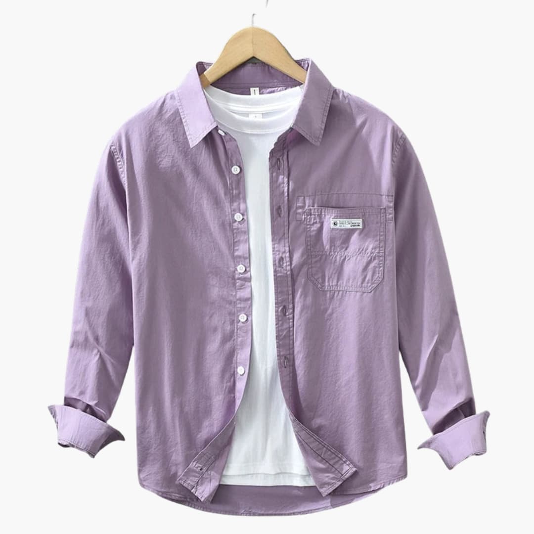 Chemise homme à manches longues avec poche poitrine et fermeture à boutons