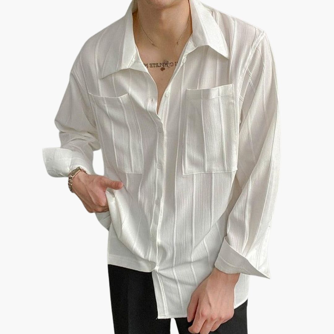 Chemise homme à surface côtelée et poches plaquées