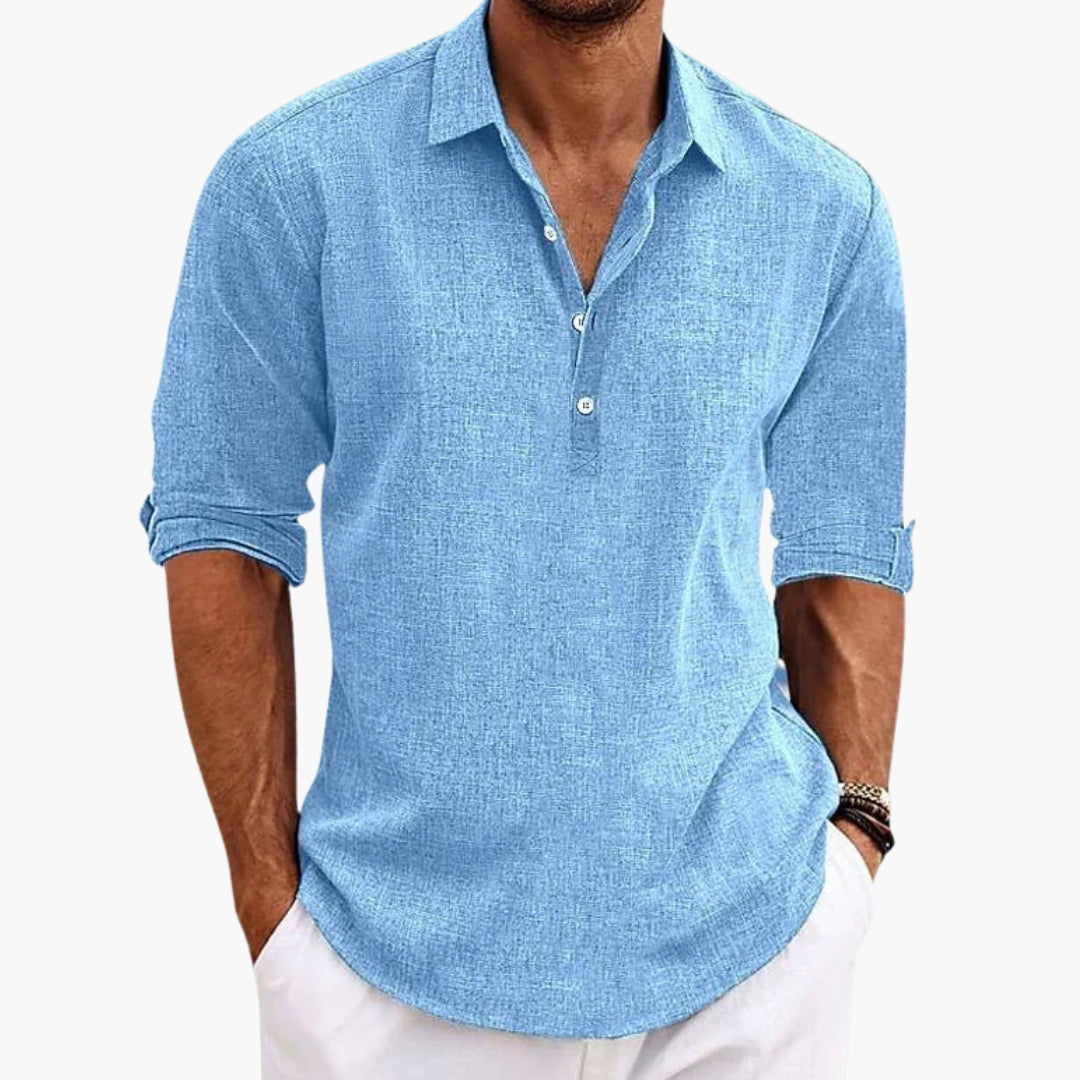 Chemise homme coupe droite à col et patte de boutonnage