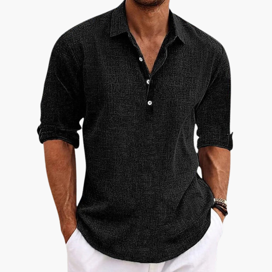 Chemise homme coupe droite à col et patte de boutonnage
