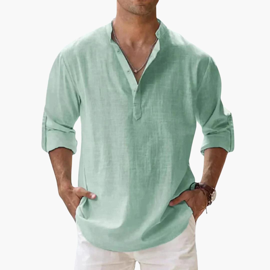 Chemise pour homme à col en V et manches longues