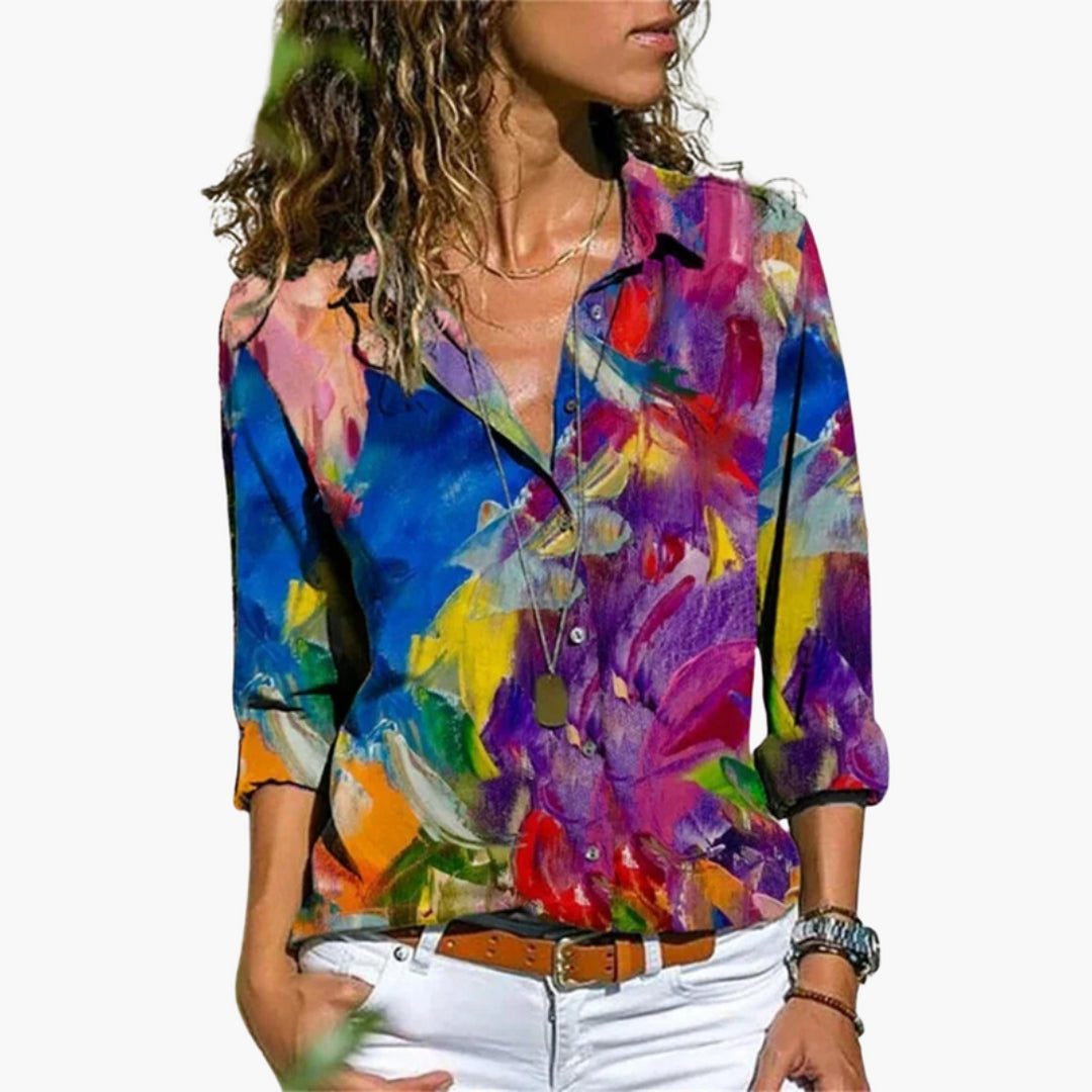 Chemise imprimée femme avec col et boutons
