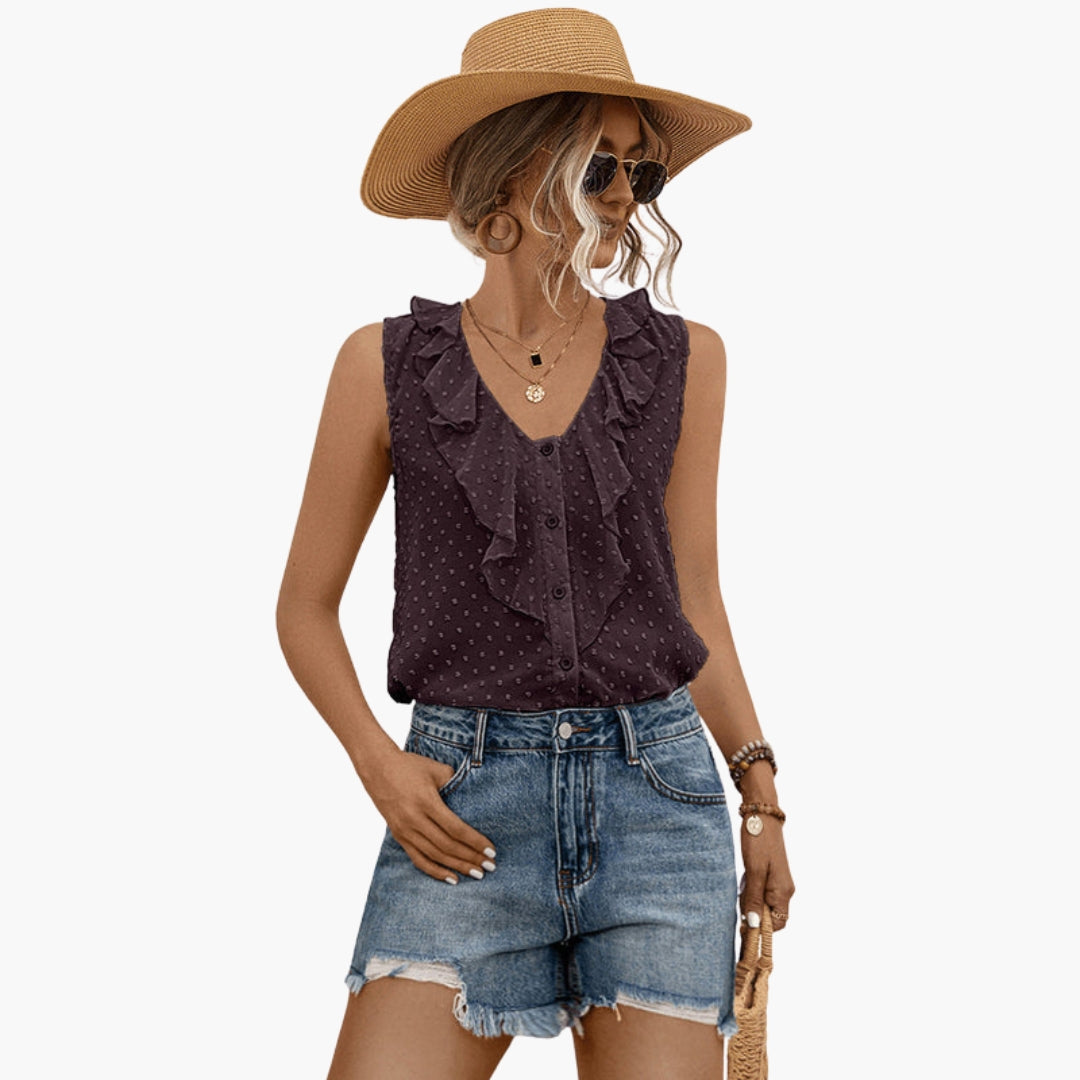 Camicia senza maniche da donna con scollo a V