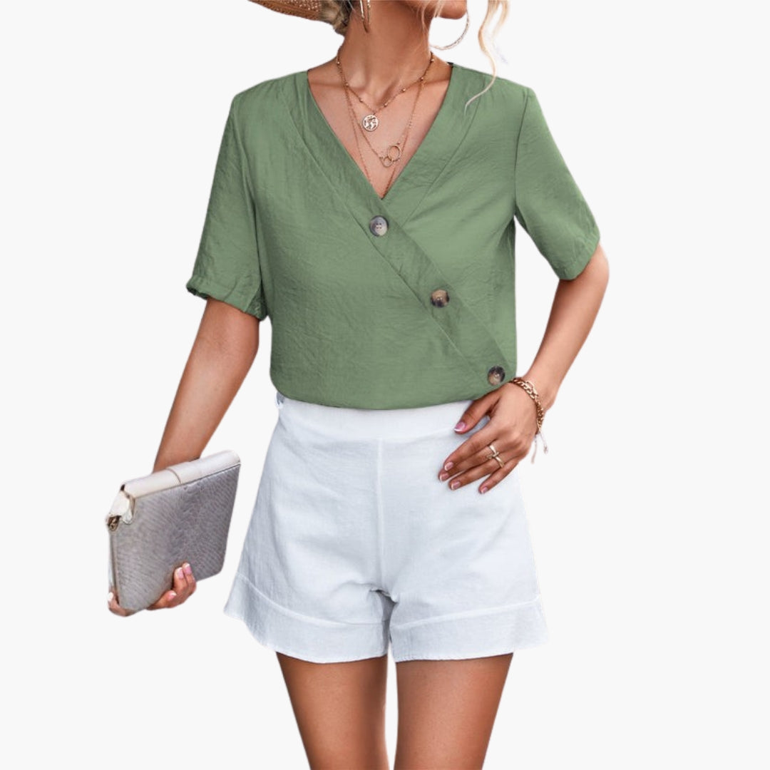 Camicia da donna con scollo a V e davanti incrociato