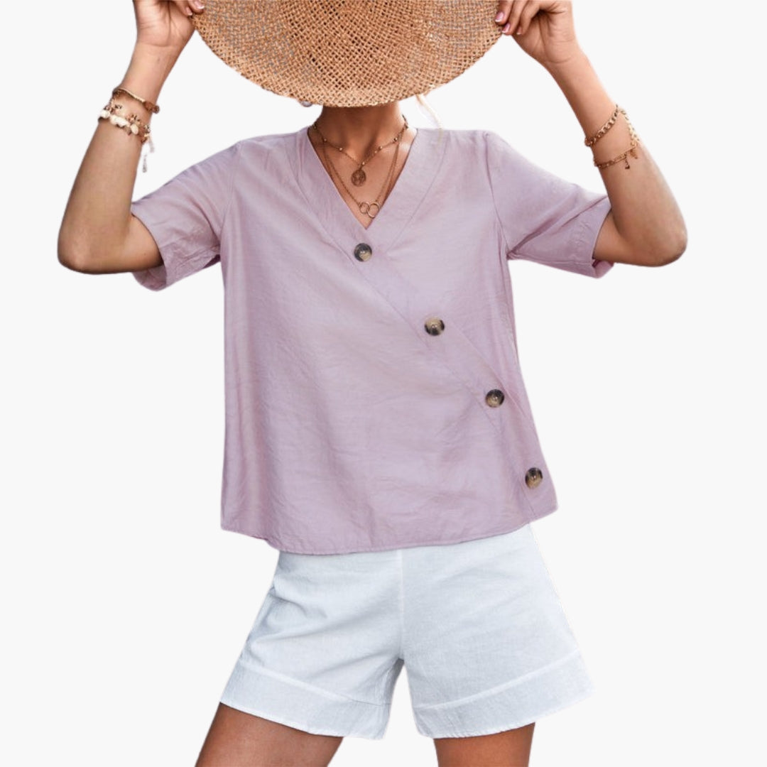 Camicia da donna con scollo a V e davanti incrociato