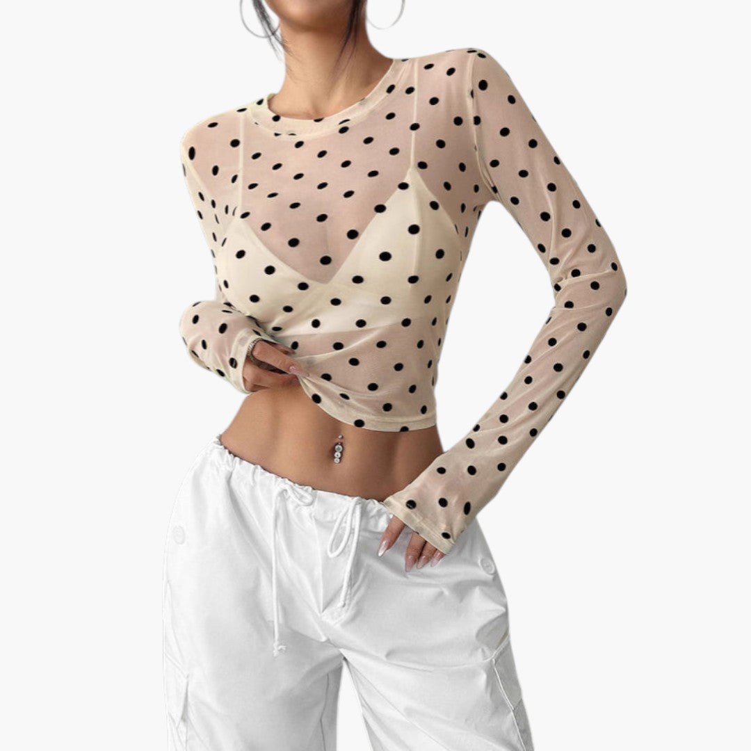 Camicia da donna con scollo rotondo e motivo a pois