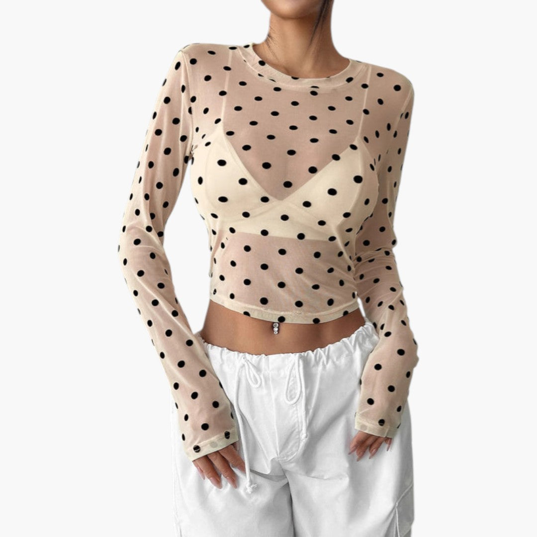 Camicia da donna con scollo rotondo e motivo a pois