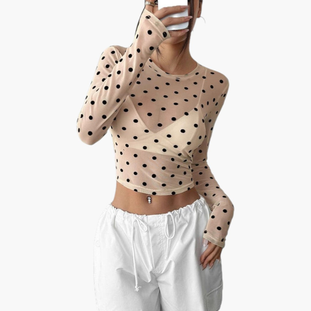 Camicia da donna con scollo rotondo e motivo a pois