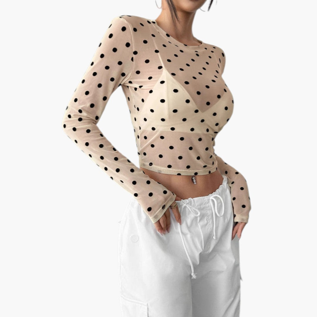 Camicia da donna con scollo rotondo e motivo a pois