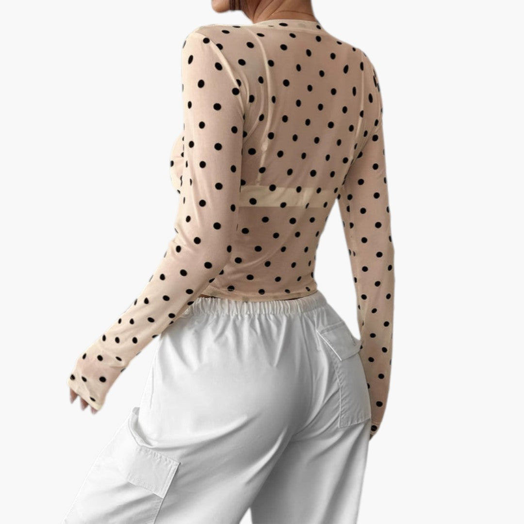 Camicia da donna con scollo rotondo e motivo a pois