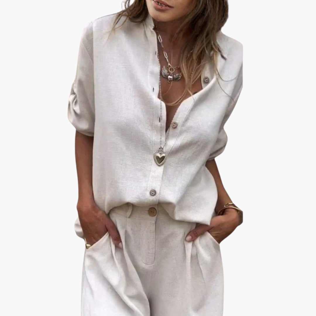 Tuta corta da donna con colletto a camicia