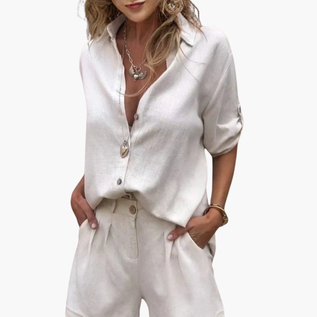 Tuta corta da donna con colletto a camicia