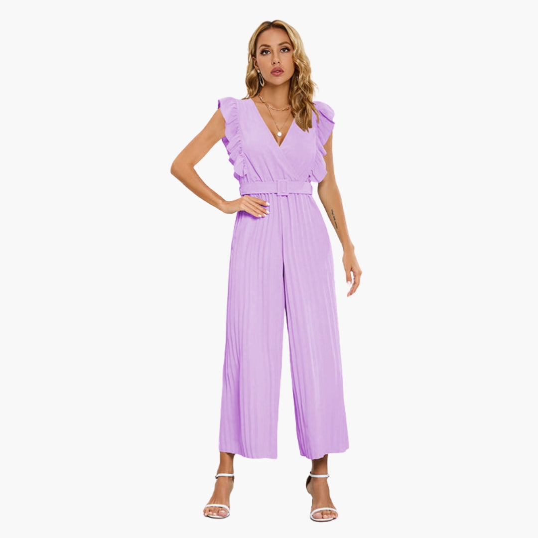 Tuta donna con scollo a V e cintura
