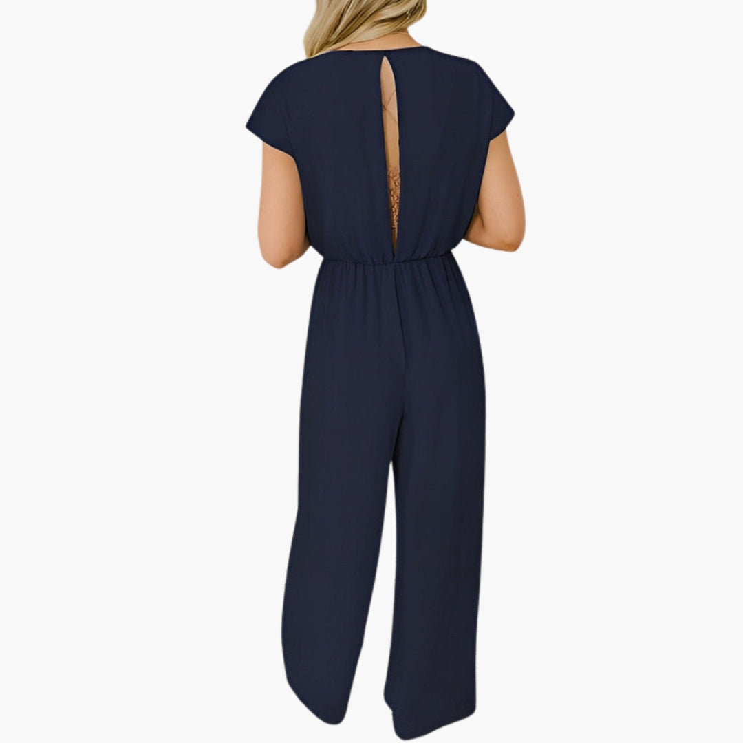 Tuta donna con scollo a V e cintura da annodare in vita