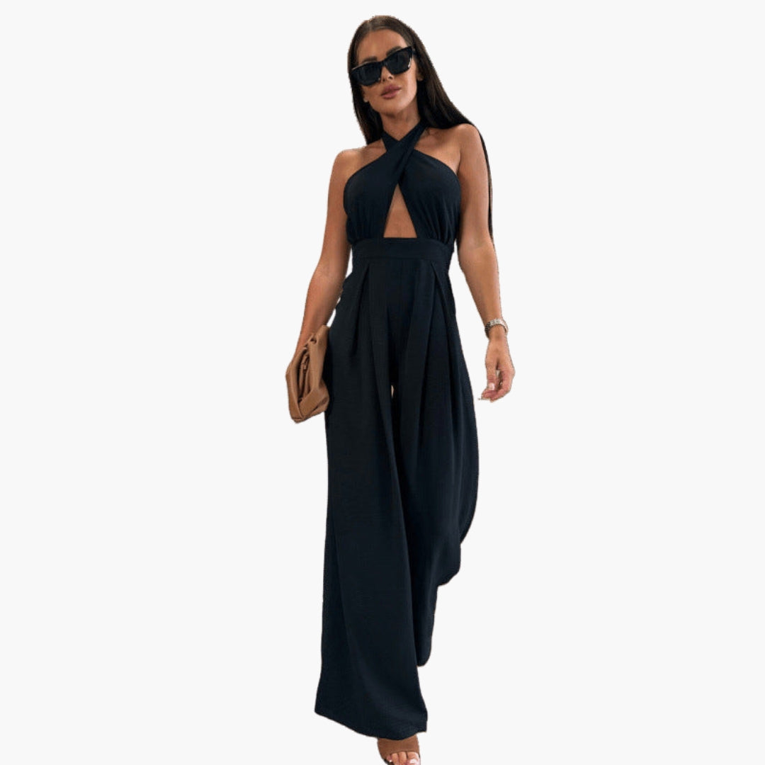 Damoverall med halterneck och vida ben