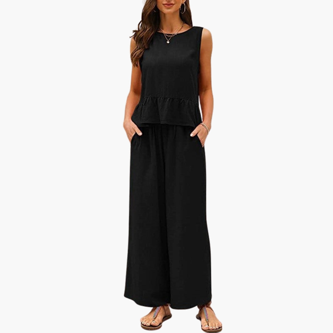 Macacão feminino de duas peças com bainha com folhos