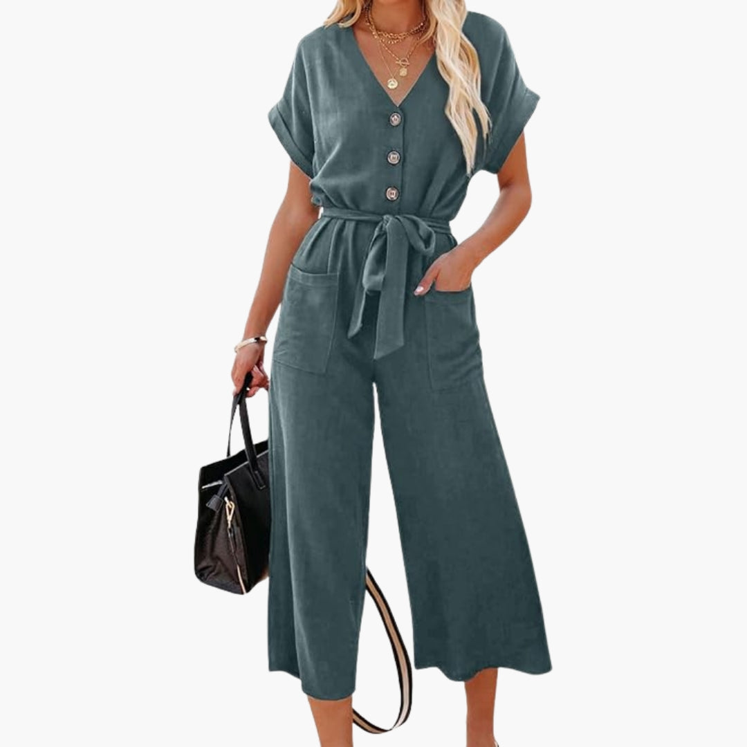 Tuta da donna con scollo a V e tasche laterali