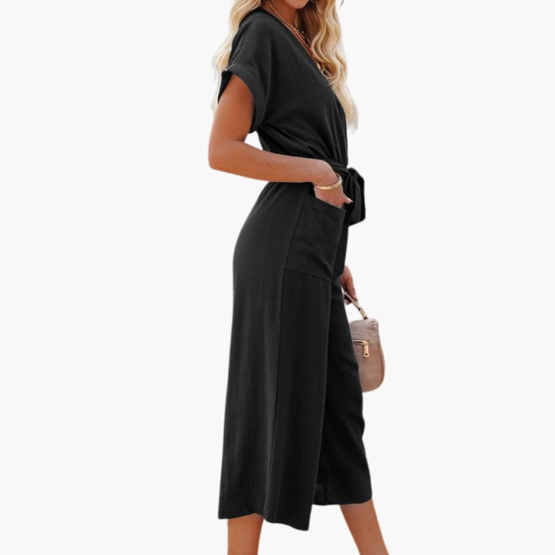 Tuta da donna con scollo a V e tasche laterali