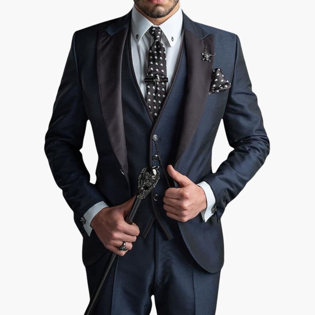 Costume Homme Trois Pièces avec Col Contrastant