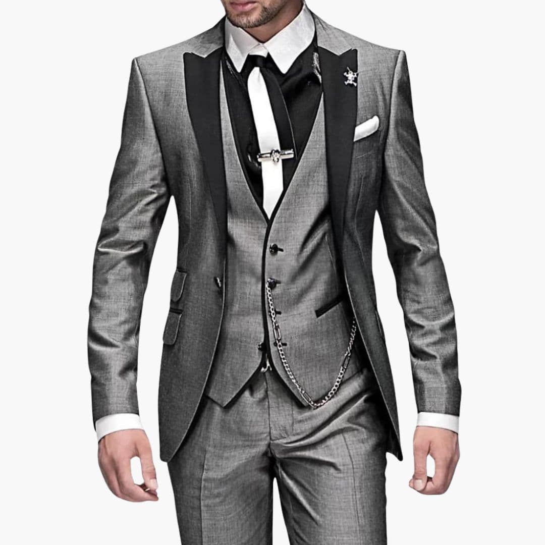 Costume Homme Trois Pièces avec Col Contrastant