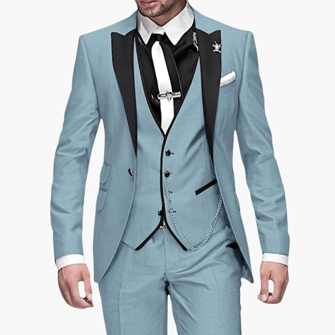 Costume Homme Trois Pièces avec Col Contrastant