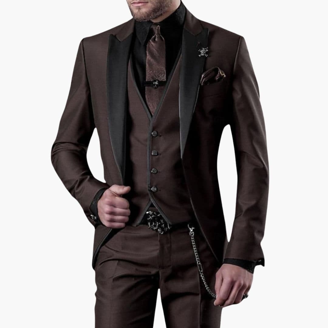 Costume Homme Trois Pièces avec Col Contrastant