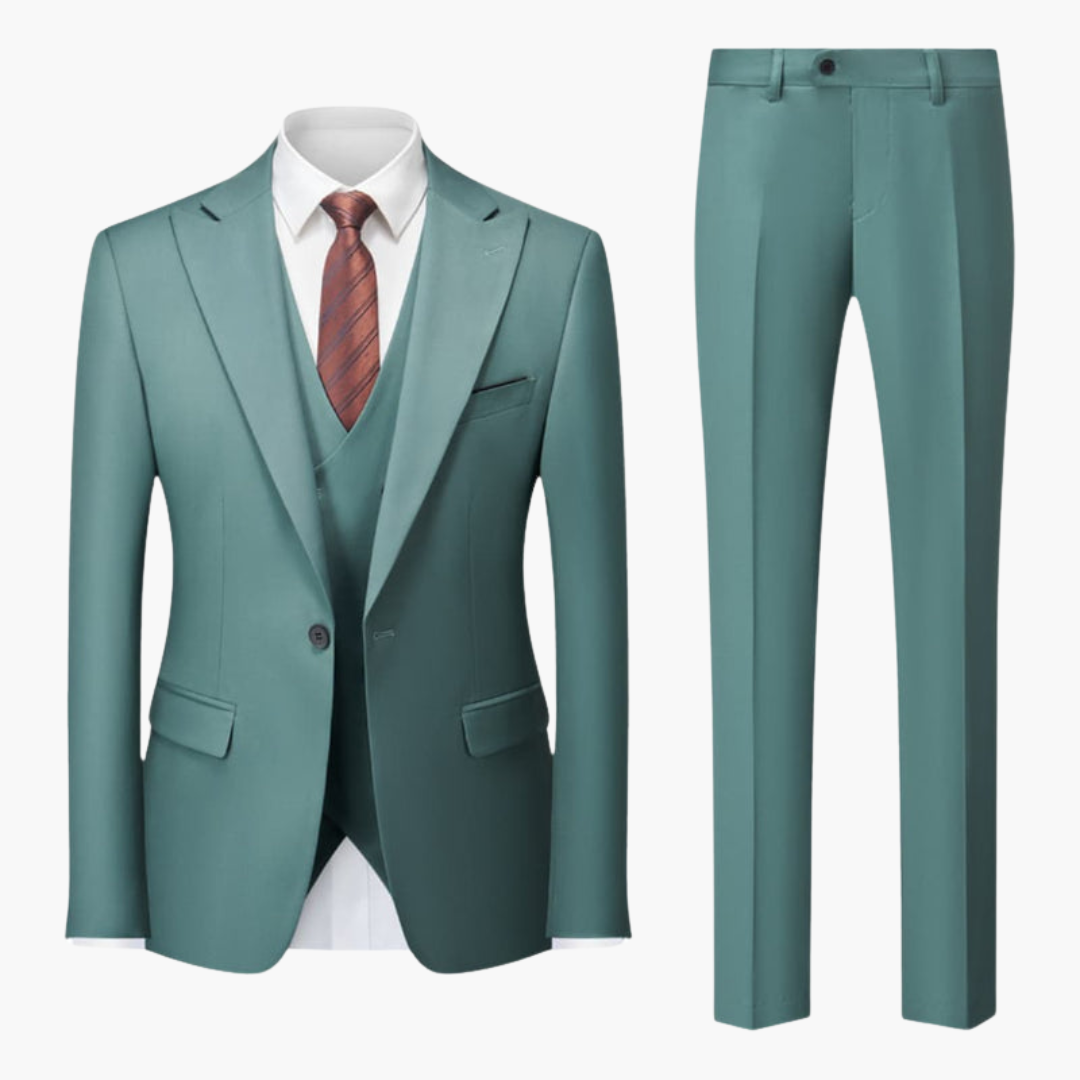 Costume Homme Trois Pièces avec Revers Cranté et Pantalon Coupe Ajustée