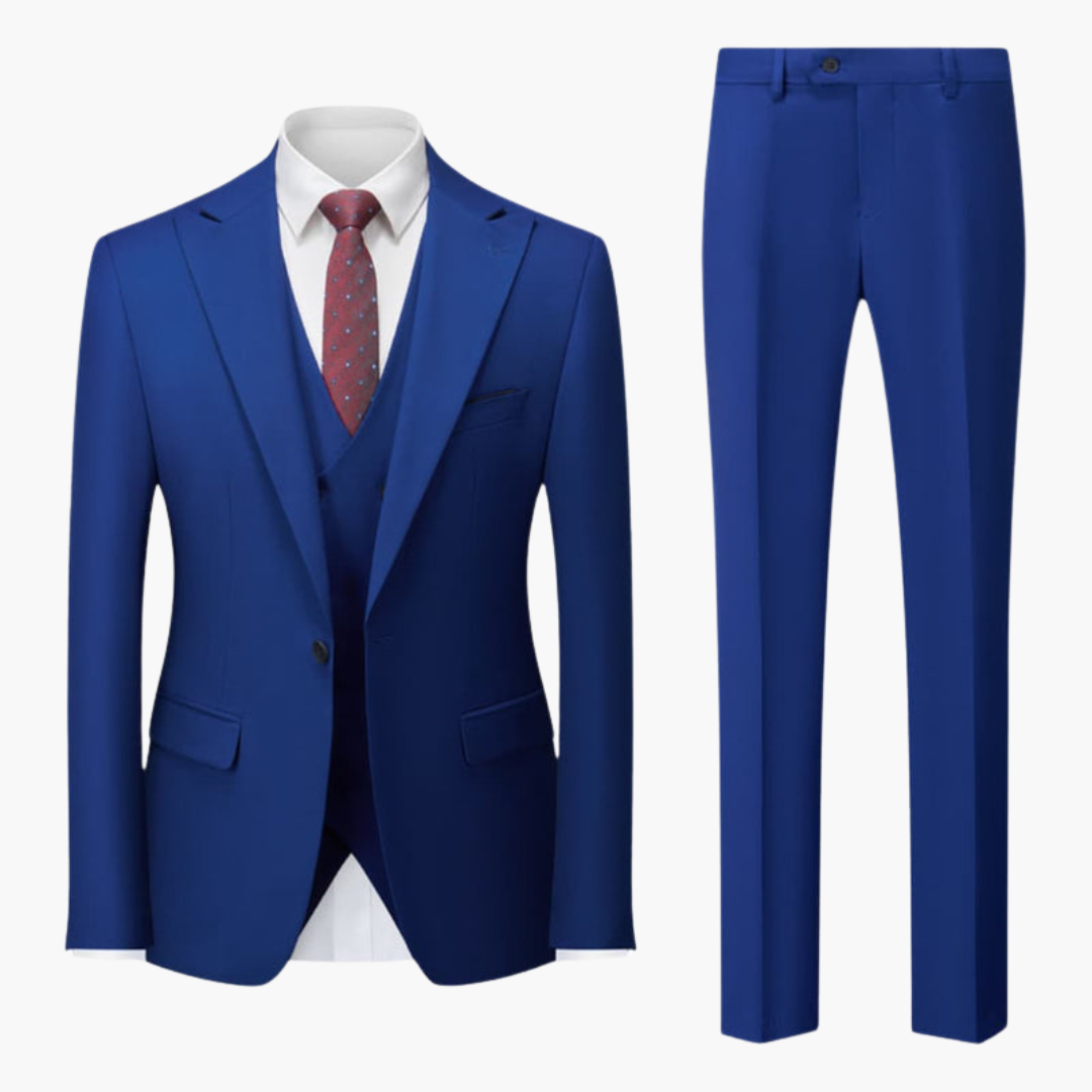 Costume Homme Trois Pièces avec Revers Cranté et Pantalon Coupe Ajustée