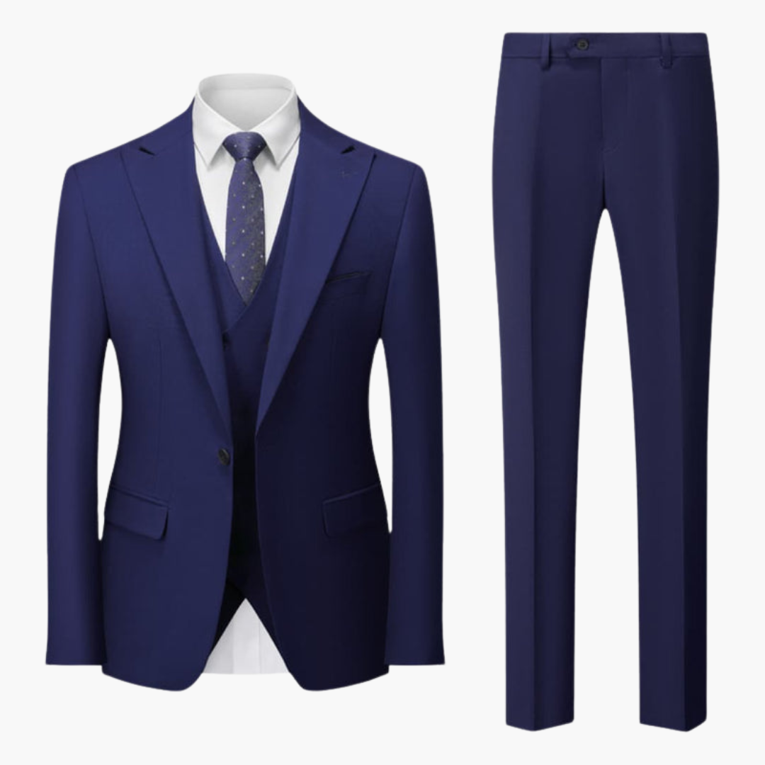 Costume Homme Trois Pièces avec Revers Cranté et Pantalon Coupe Ajustée
